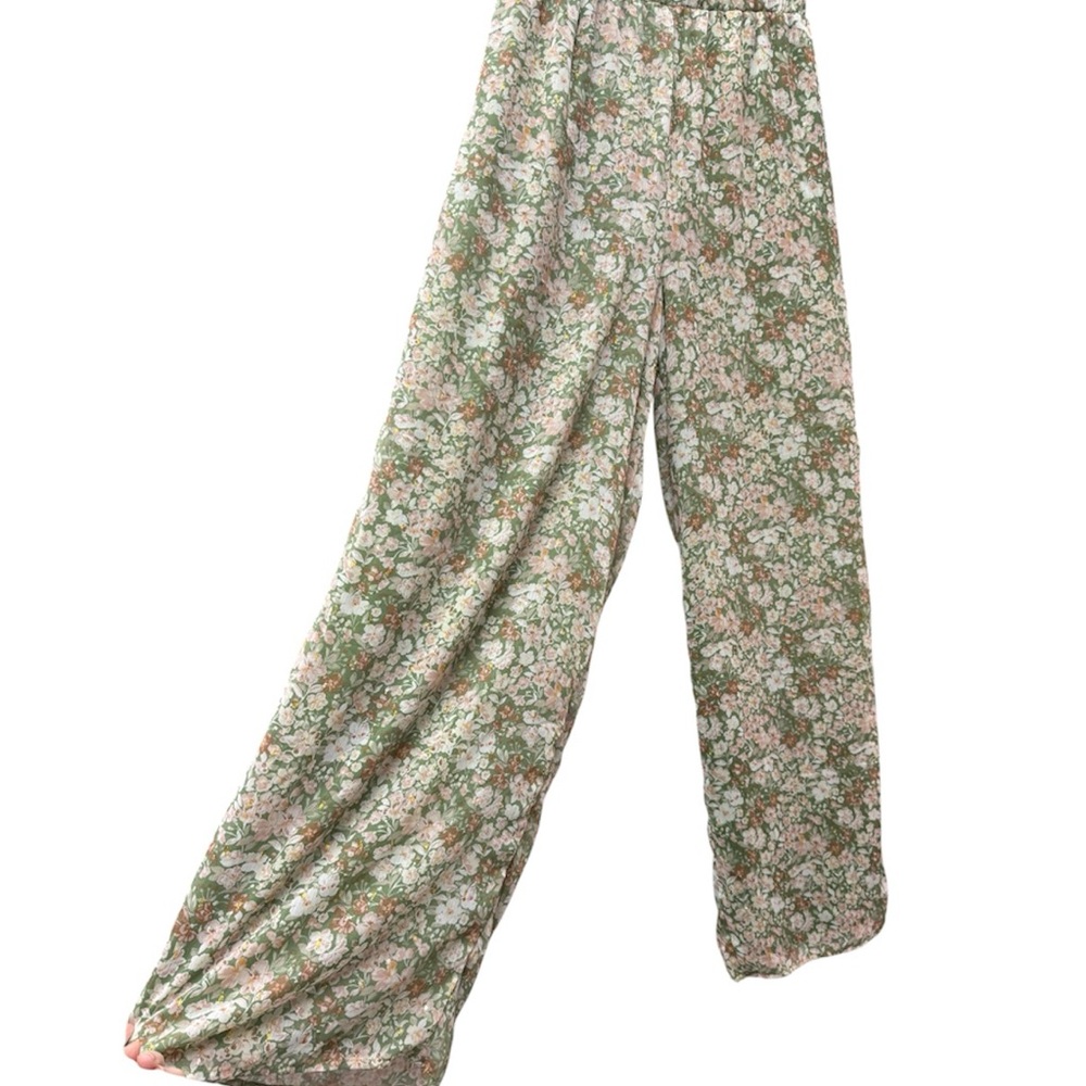SAGE The Label Green Floral Reversible Tie-Front Wide Leg Jumpsuit Size Medium - Picture 5 of 12